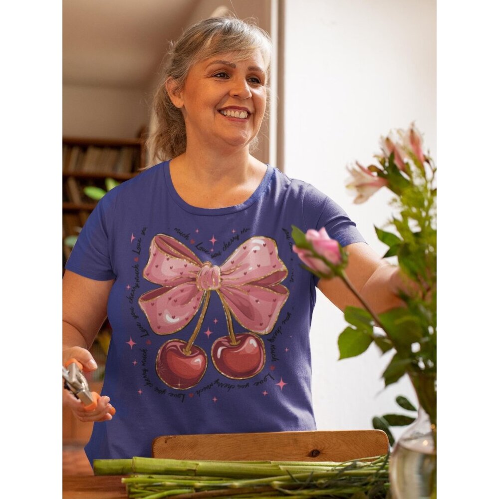 Valentine Cherries Tee Love T-Shirt Gift Shirt Valentines Day Top - Picture 8 of 11